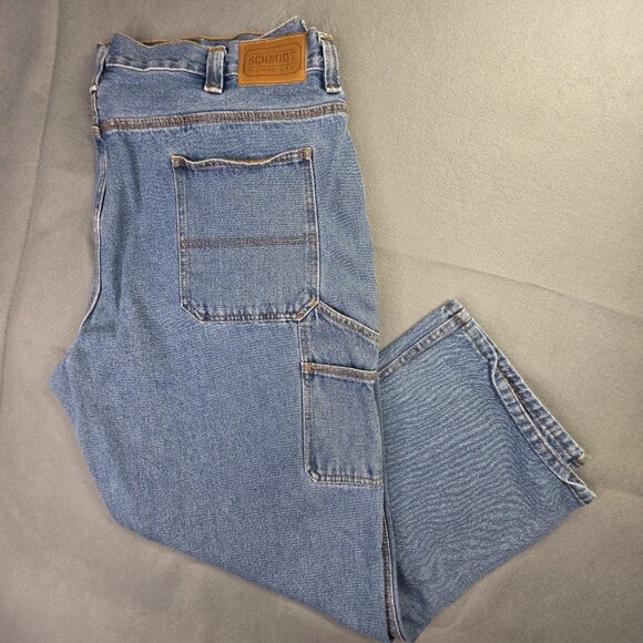Schmidt Workwear Jeans Mens 42 x 30 Blue Denim Carpenter Utility Canvas Pants - Picture 1 of 7